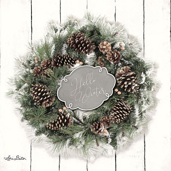 Lori Deiter LD1734 - LD1734 - Hello Winter Wreath - 12x12 Hello Winter, Wreath, Pinecones, Greenery, Shiplap from Penny Lane