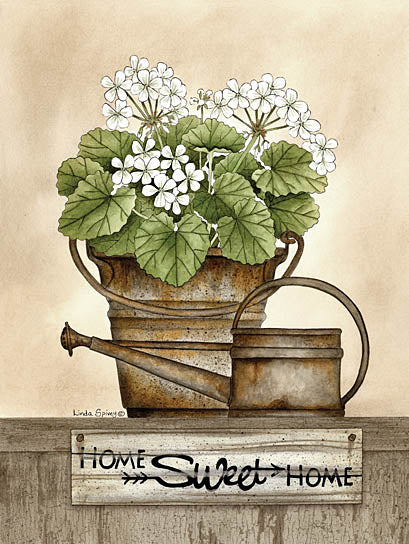 Linda Spivey LS1674 - Home Sweet Home Geraniums - Bucket, Watering Can, Home Sweet Home, Geraniums from Penny Lane Publishing