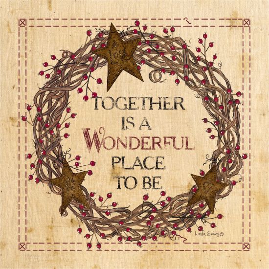 Linda Spivey LS1699 - Together is a Wonderful Place to Be Together, Grapevine Wreath, Rusty Stars, Rustic, Berries from Penny Lane