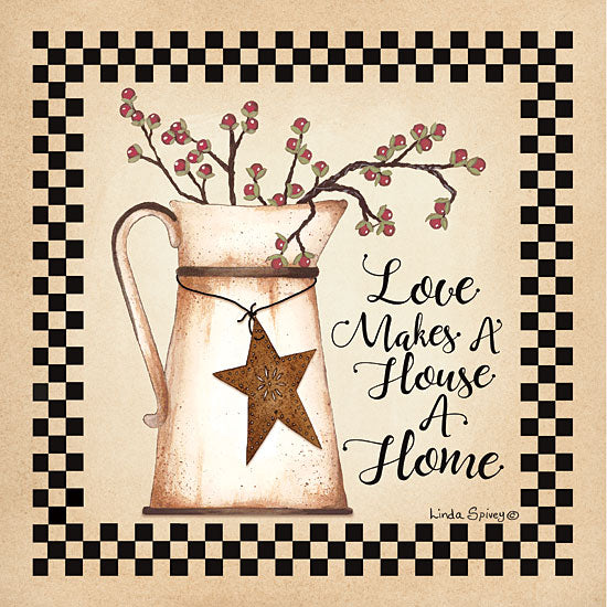 Linda Spivey LS1764 - LS1764 - Love Makes a House a Home - 12x12 Love Makes a House a Hone, Pitcher, Rusty Stars, Berries, Checkerboard from Penny Lane