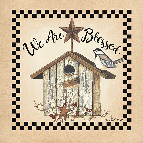 Linda Spivey LS1766 - LS1766 - We Are Blessed Birdhouse - 12x12 We are Blessed, Birdhouse, Bird, Rusty Stars, Checkerboard from Penny Lane