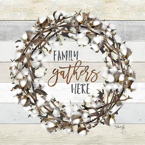Marla Rae MAZ5001GP - Family Gather Here Cotton Wreath - Family, Cotton, Wreath, Wood Planks from Penny Lane Publishing