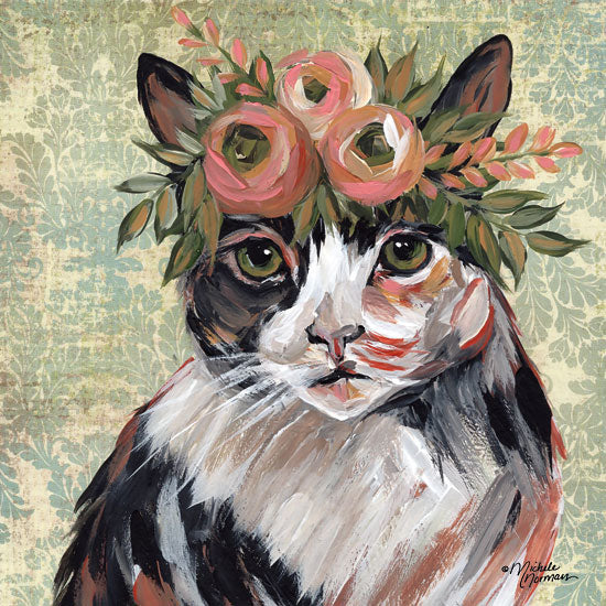Michele Norman MN145 - Cat with Floral Crown - 12x12 Cat, Floral Crown, Flowers, Portrait from Penny Lane