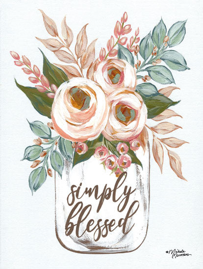 Michele Norman MN172 - MN172 - Simply Blessed Flowers - 12x16 Simply Blessed, Flowers, Glass Jar, Botanical from Penny Lane