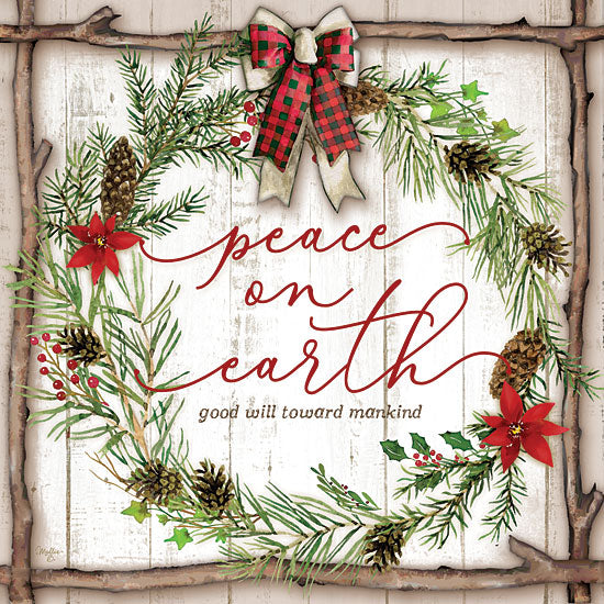Mollie B. MOL1946 - Peace on Earth - 12x12 Holidays, Peace on Earth, Wreath, Pinecones, Twig Frame from Penny Lane