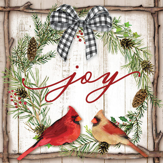 Mollie B. MOL1960 - Joy Wreath - 12x12 Joy, Cardinals, Wreath, Greenery, Gingham Bow, Pinecones from Penny Lane