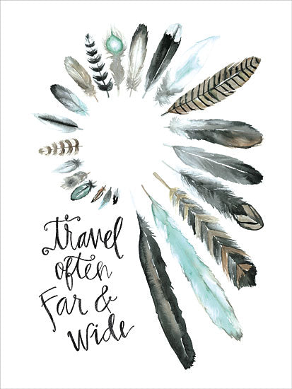 Masey St. MS129 - Travel Often Far and Wide - Feather, Teal, Gray, Travel, Signs, Southwest from Penny Lane Publishing