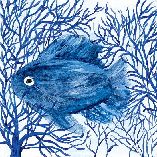 Roey Ebert REAR265 - Peek-A-Boo - 12x12 Fish, Coastal, Blue and White, Seaweed from Penny Lane
