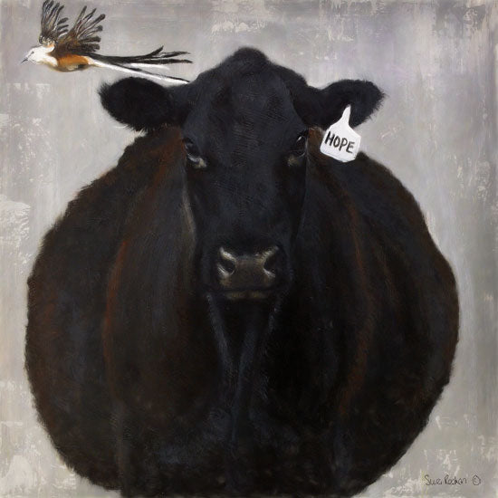 Suzi Redman RED101 - Hope and the Scissor Tailed Flycatcher - 12x12 Angus Cow, Name Tag, Bird, Portrait, Selfie from Penny Lane