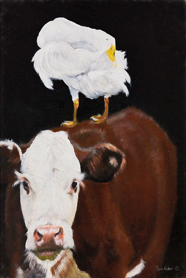 Suzi Redman RED102 - Hereford and Goose - 12x18 Hereford Cow, Goose, Farm Animals from Penny Lane