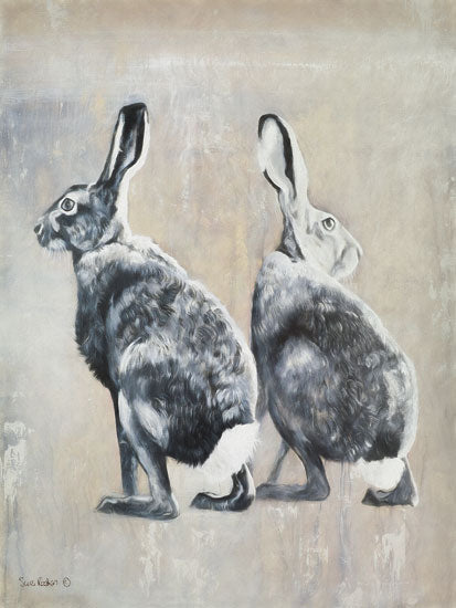 Suzi Redman RED109 - Two Gray Hares - 12x16 Rabbits, Gray Hares, Animals from Penny Lane