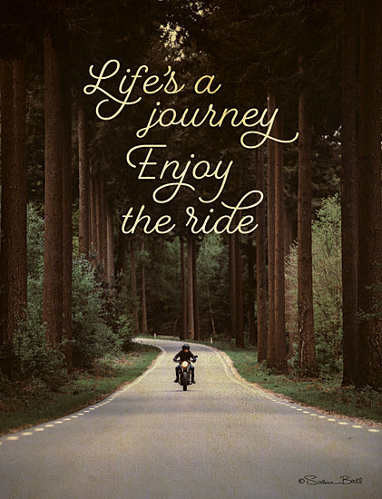 Susan Ball SB701 - SB701 - Life's a Journey - 12x16 Life's a Journey, Cyclist, Motorcycle, Trees, Path, Street, Signs from Penny Lane