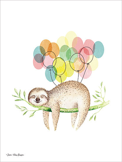 Seven Trees Design ST419 - Sloth Birthday III Sloth, Birthday, Balloons, Babies, Kid's Art from Penny Lane